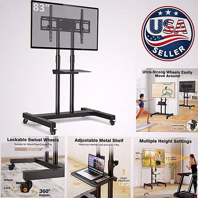 Portable Mobile TV Stand with Shelf - Excellent for Presentations & Gaming