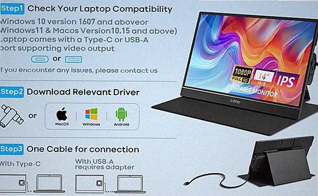 PORTABLE MONITOR 14 INCH FHD 1080P IPS USB-C,USB-A LAPTOP MONITOR WITH G-STORY