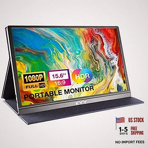 Portable Monitor 15.6" 1080P Computer Monitor Screen Extender w/Cover Grey