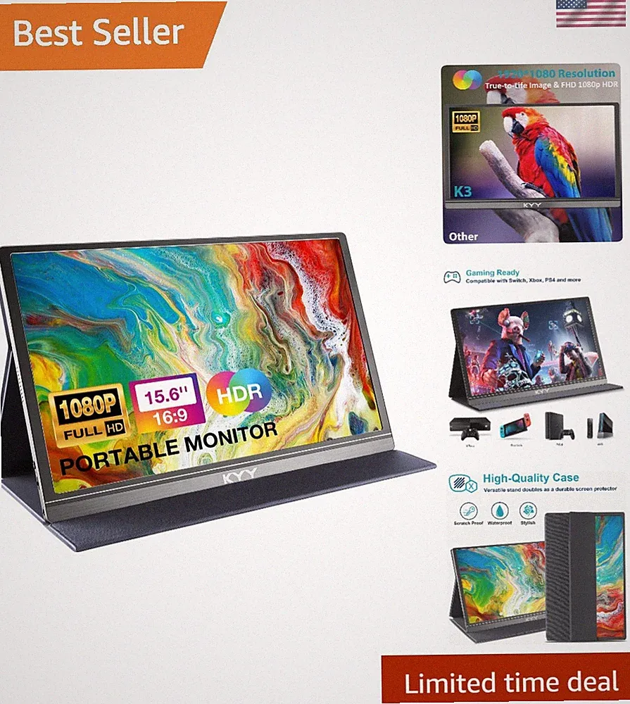 Portable Monitor 15.6" 1080P Computer Monitor Screen Extender w/Cover | Porta...