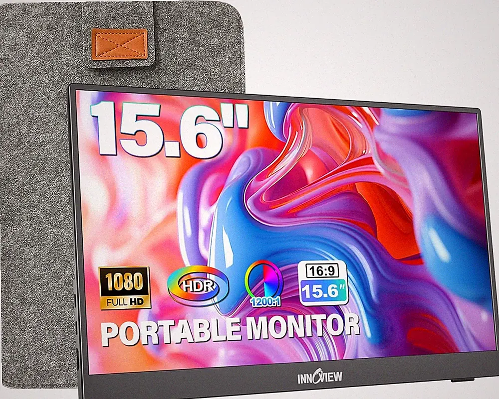 Portable Monitor 15.6" 1080P for Laptop with Protective Sleeve, Built-In 90° Adj