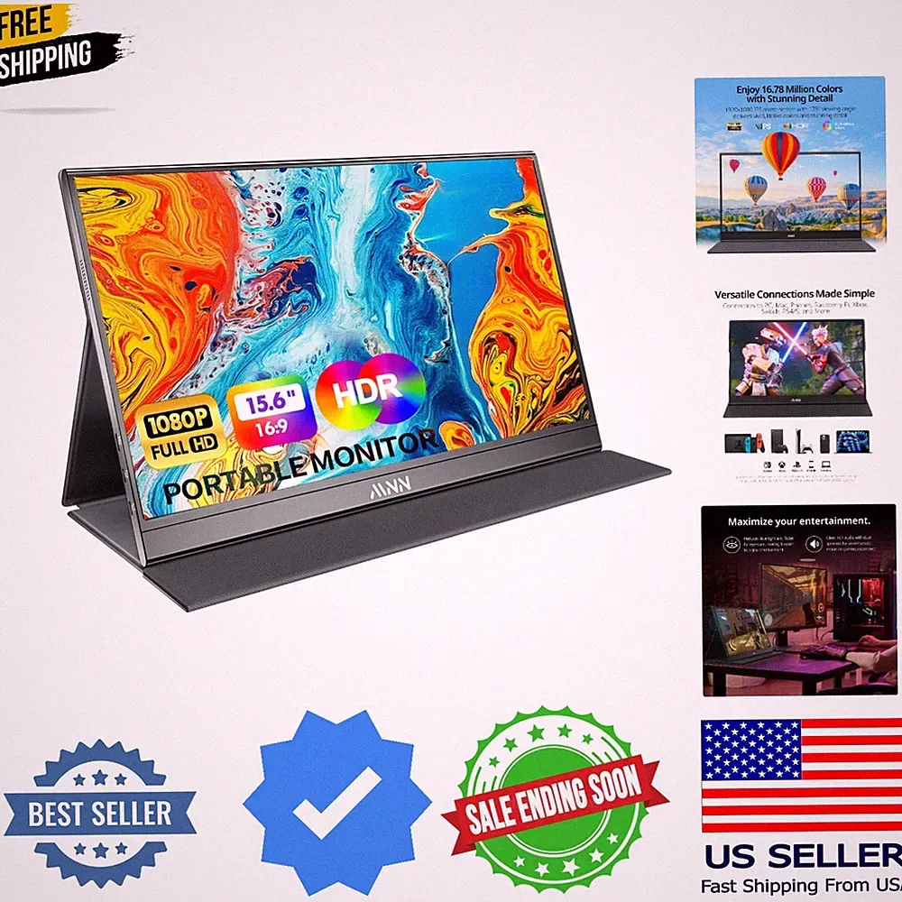 Portable Monitor 15.6inch FHD 1080P 60Hz USB C HDMI Gaming Ultra-Slim IPS Dis...