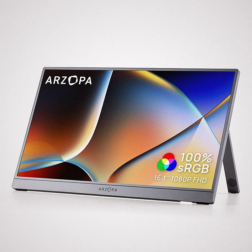 Portable Monitor 16.1 FHD 1080P IPS 100% sRGB Kickstand Gray Z1C ARZOPA Laptop