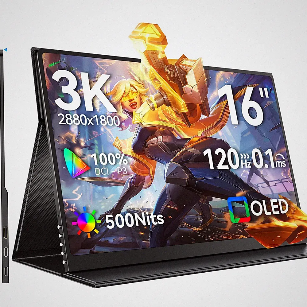 Portable Monitor 16 3K 2880x1800 120Hz OLED Gaming 500 Nits 156P DCI-P3 UPERFECT