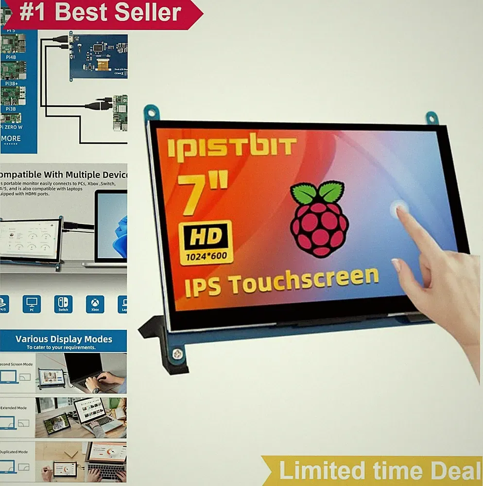 Portable Monitor 7 Inch Touch Screen 1024x600 IPS HDMI for Raspberry Pi 5 4 3