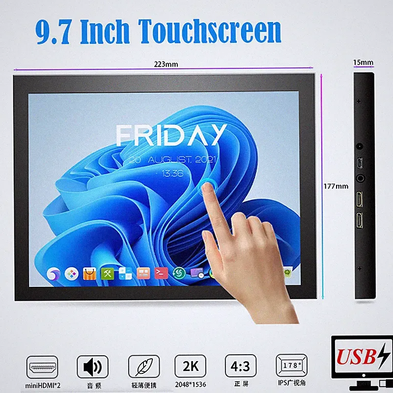 Portable Touchscreen Monitor 9.7" HDMI PC Game Display HD2048x1536 for Raspberry
