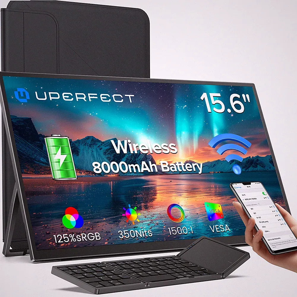 Portable Wireless Monitor 15.6" 1080P Rechargeable Battery with Keyboard & Bag