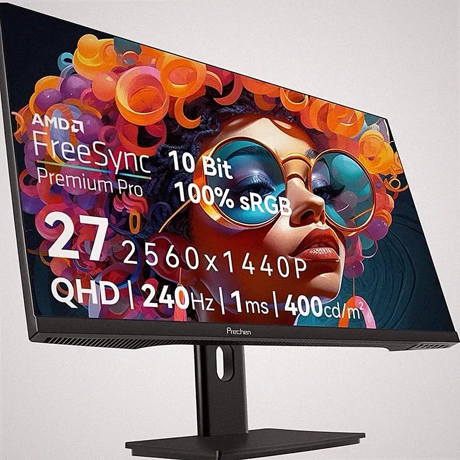 Prechen 27" QHD 240Hz 1ms Gaming Monitor HDR400 Speakers VESA 75x75mm Black