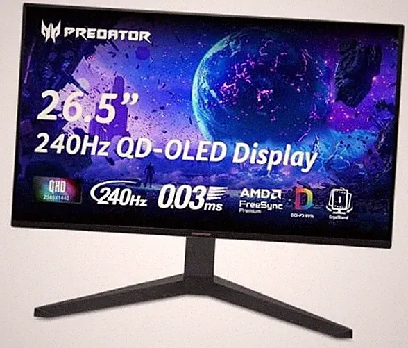 Predator 26.5in QHD 2560x1440 QD-OLED 240Hz Gaming 26.5-inch WQHD 240Hz