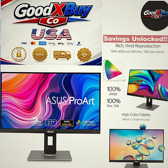 ProArt PA278QV 27” WQHD IPS Monitor Calman Verified 100% sRGB HDMI DVI