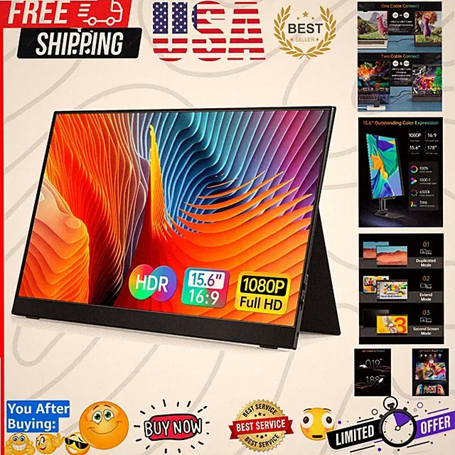 Professional 15.6'' Portable Monitor with FHD IPS Display & Built-in Speakers