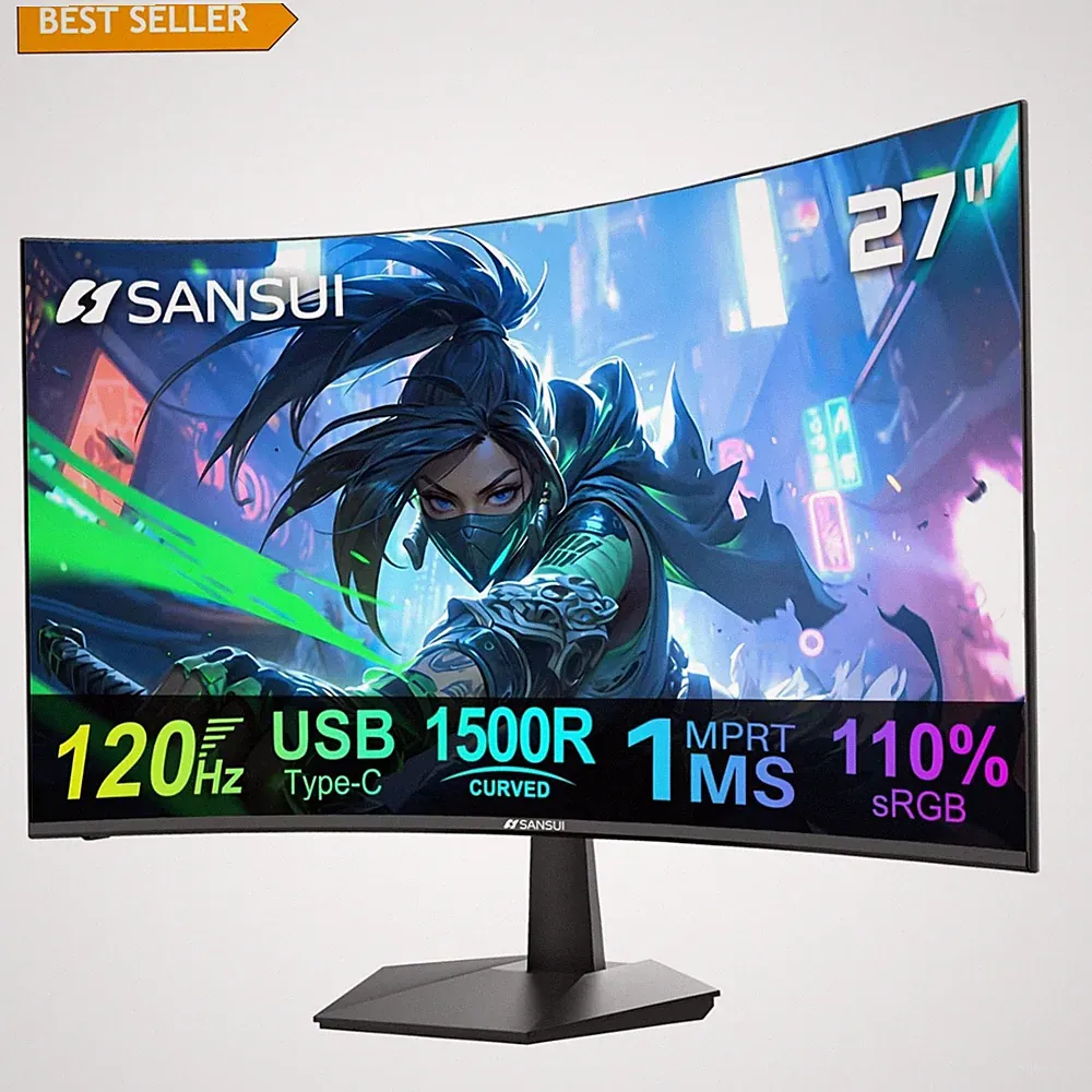 Professional 27-Inch Curved Computer Monitor with HDR, USB-C & Built-In Speakers