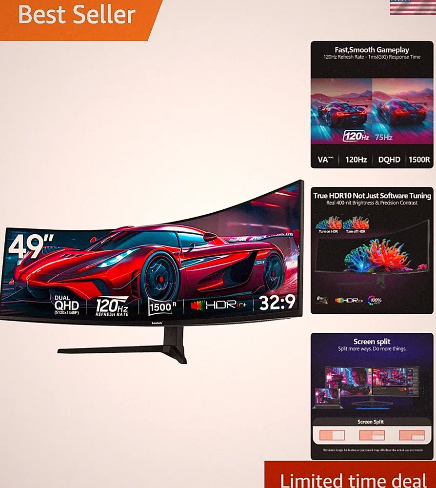 Professional 49-Inch Curved Monitor - 1500R, HDR 10, Flicker-Free Display