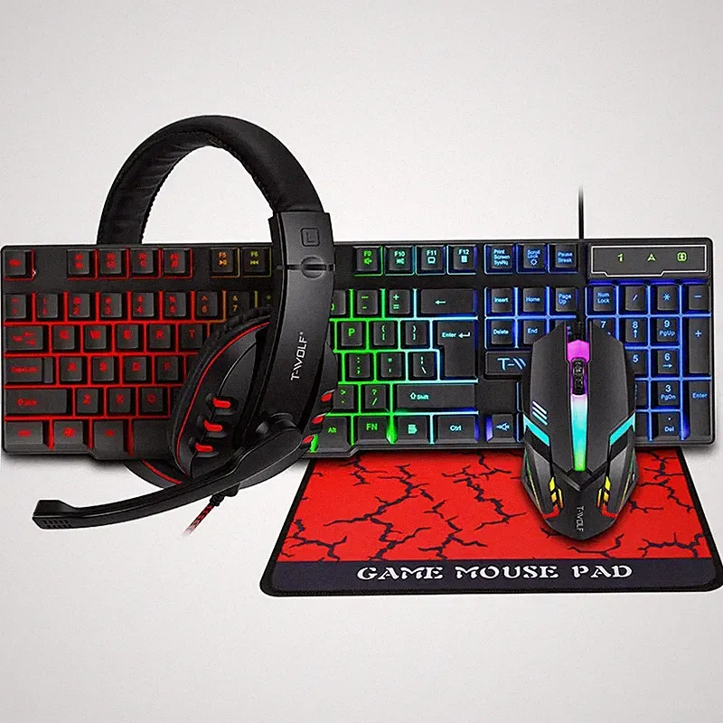 Professional Gaming Setup Keyboard Mouse Headset Pad 4in1 Set PC USB Mic Gift