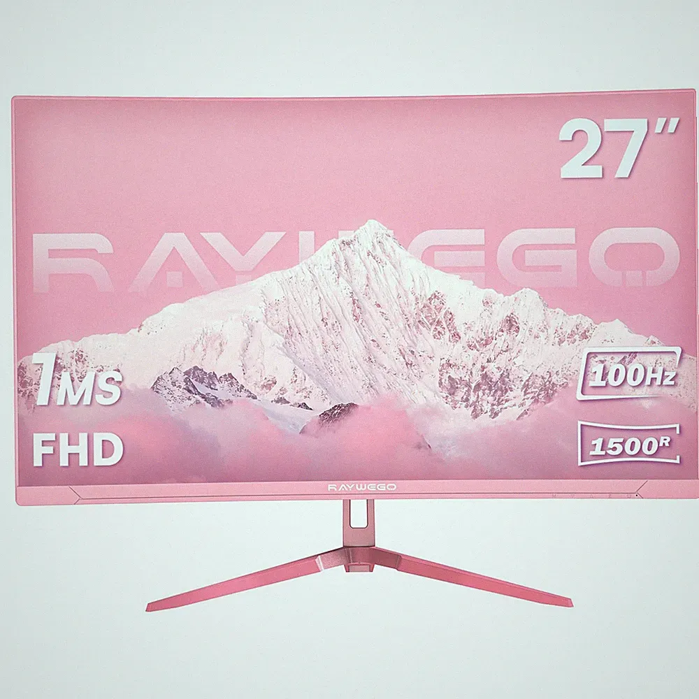 Raywego 27 Inch Pink Curved Computer Monitor, FHD 1080P 100Hz, Eye Care