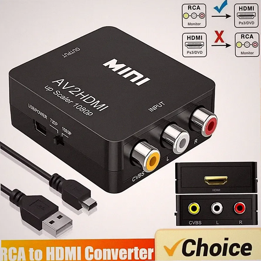 RCA AV to HDMI Converter Adapter 1080P Composite CVBS for PS3 VCR DVD TV Monitor