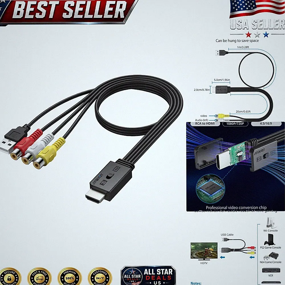 RCA to HDMI Converter for Retro Gaming - 1080P/720P Output, Aspect Ratio Switch