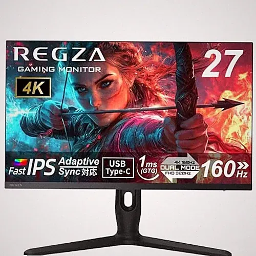 REGZA Gaming Monitor 27-inch 4K 160Hz/FHD 320Hz Dual Mode 1ms GTG HDR400 Fast