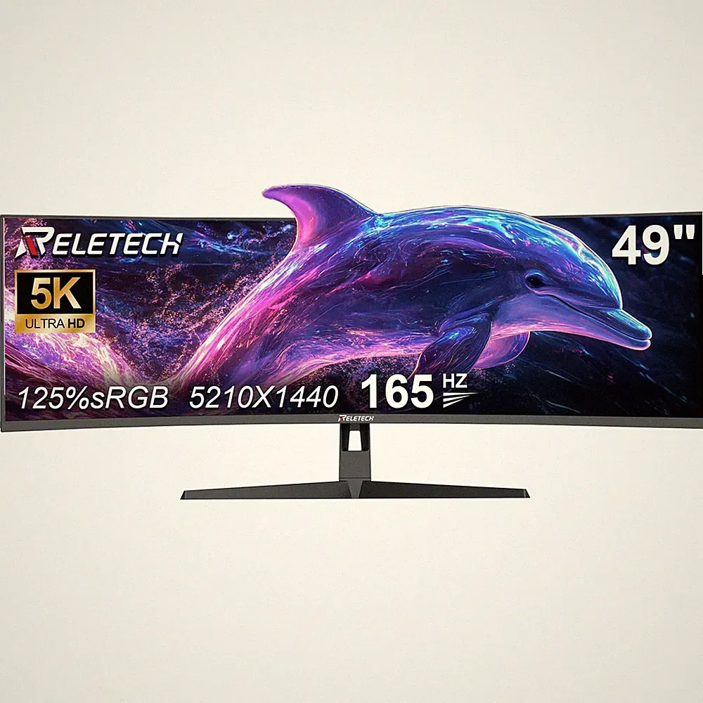 Reletech 49 inch Ultra-Wide Curved Gaming Monitor 165Hz, 5K 49inch, Black