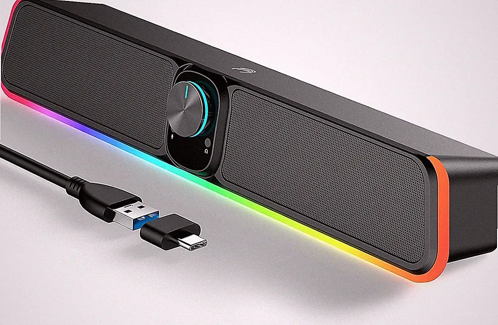 RGB Computer Speakers for Desktop PC Monitor Gaming Wired USB Soundbar LED Light