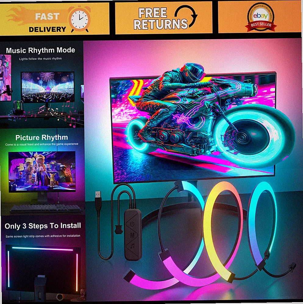 RGB Gaming Monitor Backlight, Color Sync Effect for 32" PC Monitor, Windows Comp