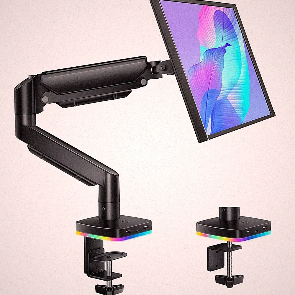 RGB Gas Spring Monitor Arm USB Hub Fits 1332 Inch Display Stand Mount