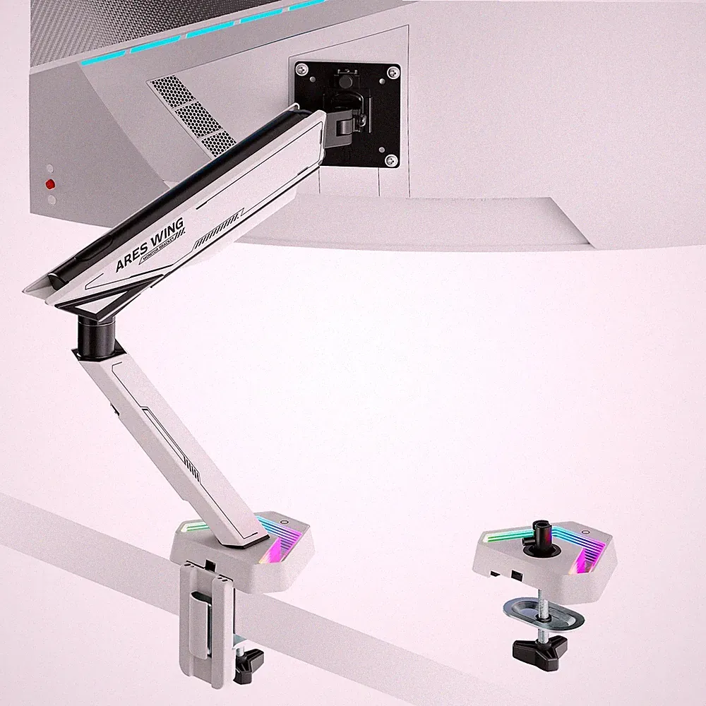 RGB Single Monitor Arm Desk Mount for 17-45 inches Flat and Curved Monitors,...