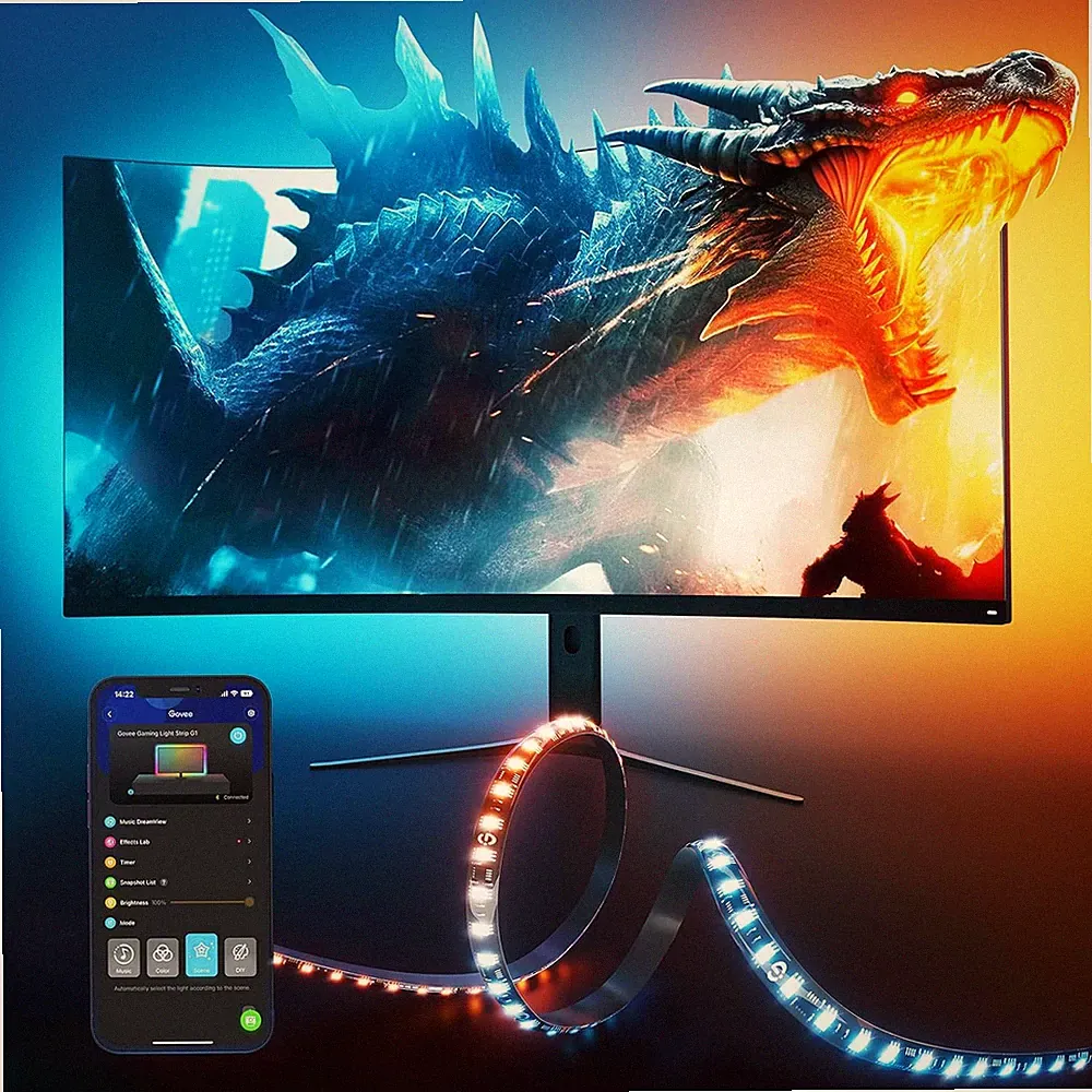 RGBIC Gaming Monitor Light, Smart LED Backlight for Curved Screens, 123 Modes