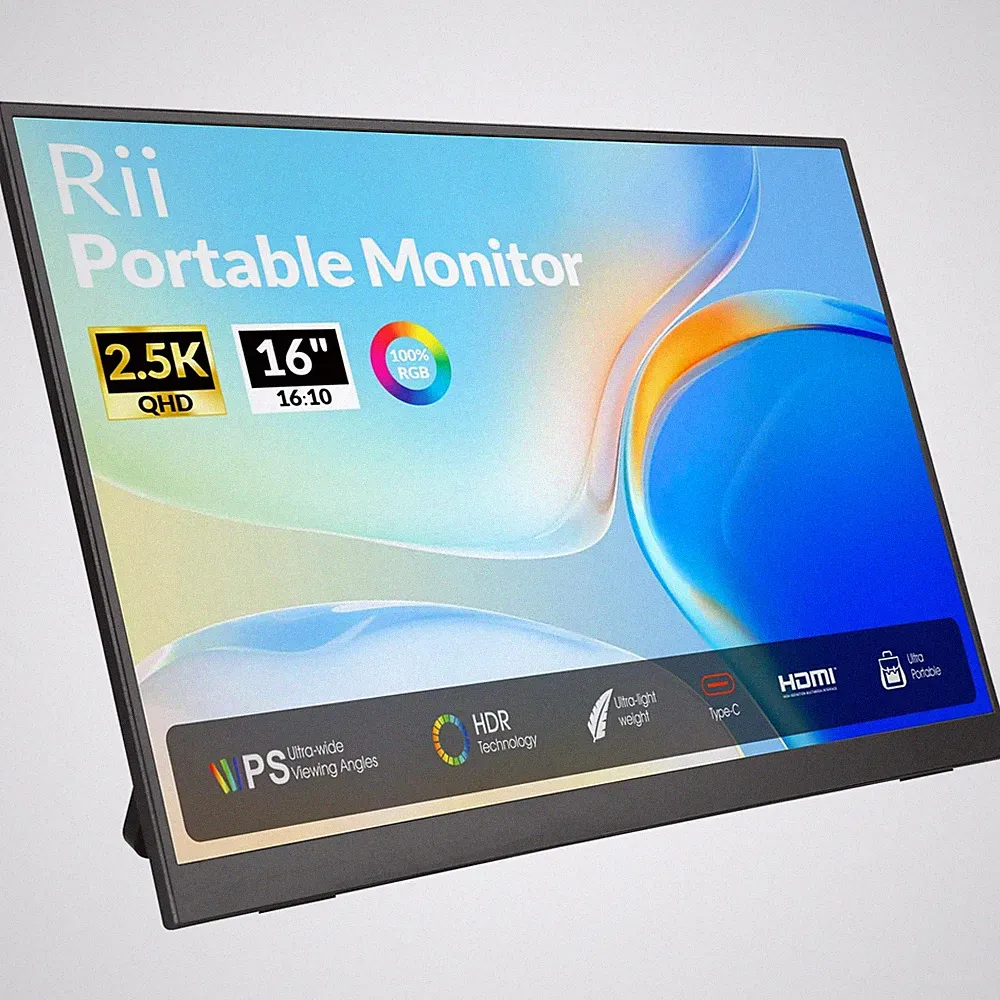 Rii Portable Monitor, 16 Inch 144Hz QHD 2.5K 2560X1600 100% 16" 2.5K, Black