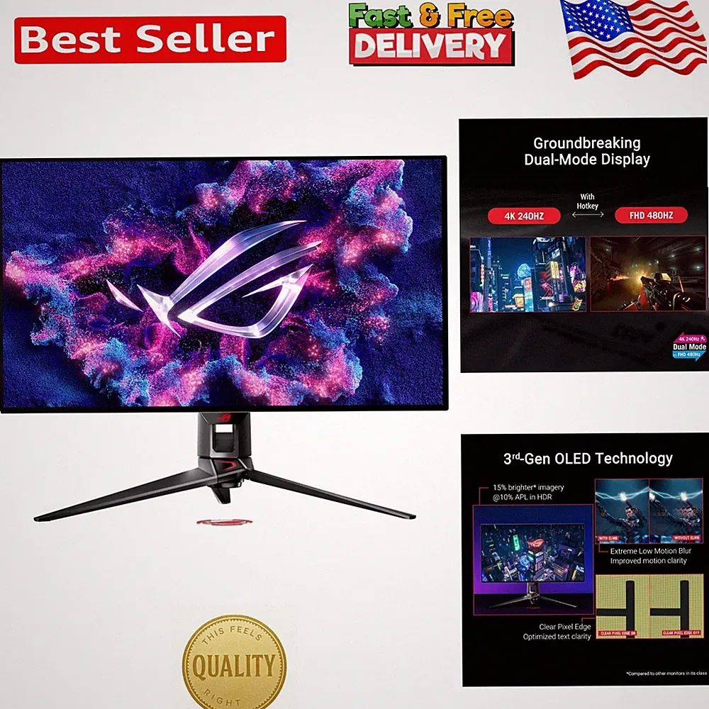 ROG Swift 32” Gaming Monitor - 4K @ 240Hz & FHD @ 480Hz, USB-C Compatible
