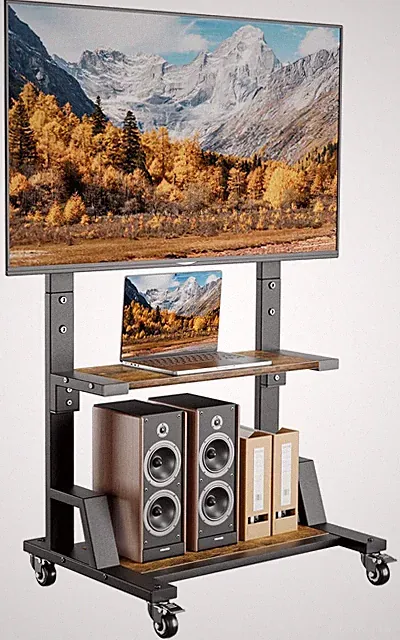 Rolling TV Stand for 32-75 Inch Tvs, Mobile TV Stand on Wheels with Adjustable M