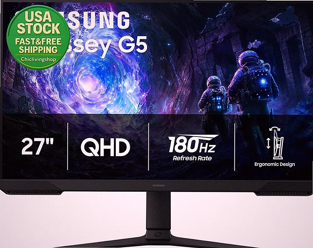 Samsung 27 Inch Odyssey G5 Gaming Monitor QHD 2560X1440 180Hz 1Ms Freesync HDR10