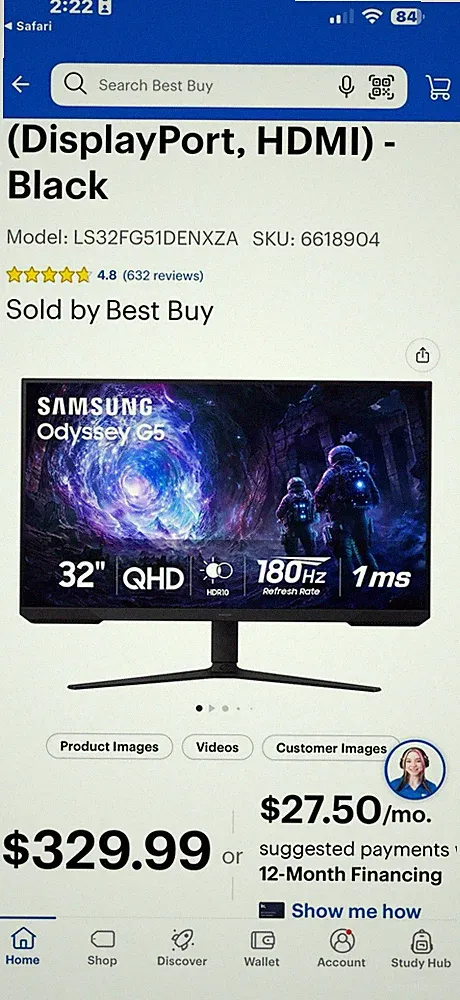 Samsung - 32" Odyssey G51F QHD 180Hz 1ms AMD FreeSync Gaming Monitor with HDR10