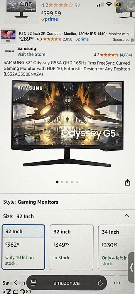 SAMSUNG 32" Odyssey G55A QHD 165Hz Curved Gaming Monitor HDR 10 (LS32AG550ENXZA)