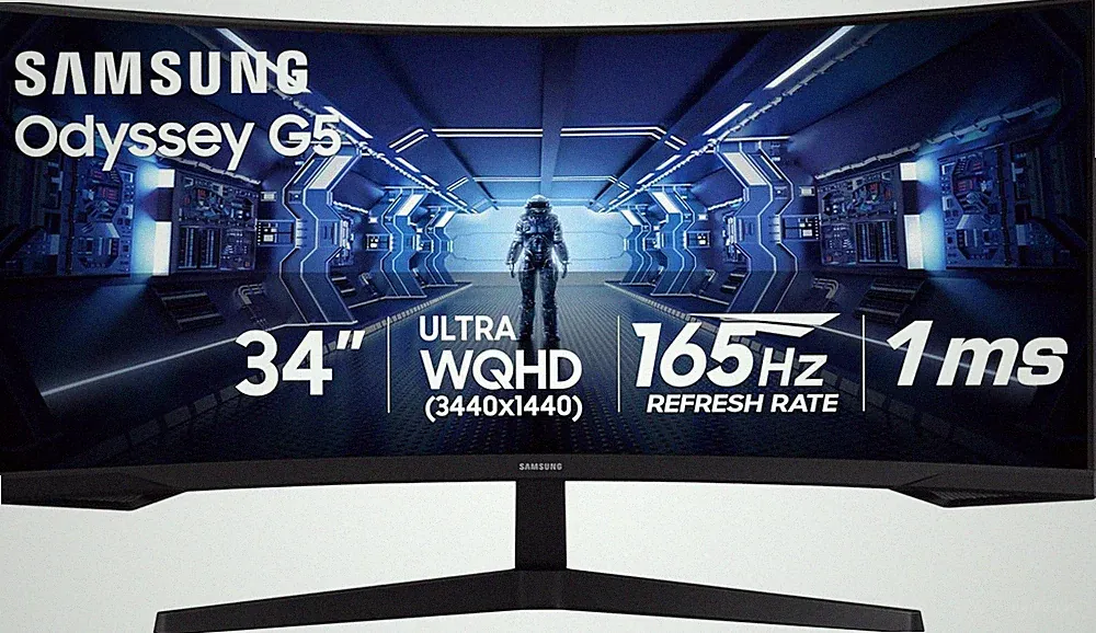 SAMSUNG 34' Odyssey G5 Ultra-Wide Gaming Monitor with 1000R Curved Screen, 165Hz
