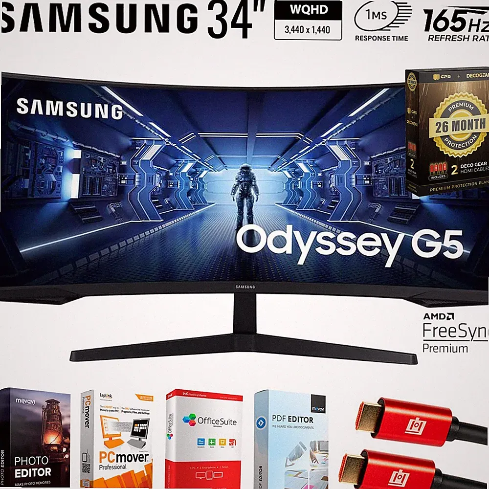Samsung 34" Odyssey G55T WQHD Curved Gaming Monitor +26 Months Protection Bundle