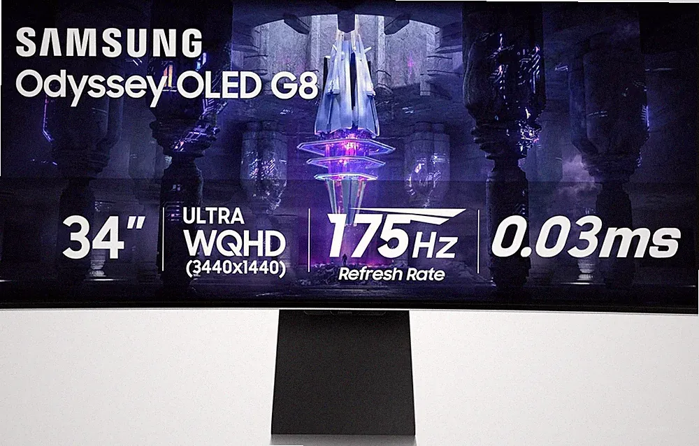 Samsung 34' Odyssey G85SB Series QD-OLED Ultra WQHD Curved Gaming Monitor, 175Hz