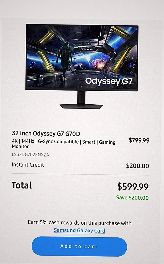 Samsung Odyssey G70D 32" 4K 144Hz IPS G-Sync Gaming Monitor LS32DG702ENXZA