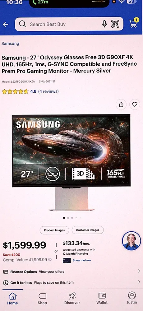 Samsung Odyssey G9 27" 3D Gaming Monitor 4K UHD 165Hz 1ms Mercury Silver