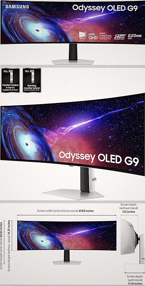 Samsung Odyssey OLED G9 49" Curved Gaming Monitor 240Hz Ultra Wide G-Sync