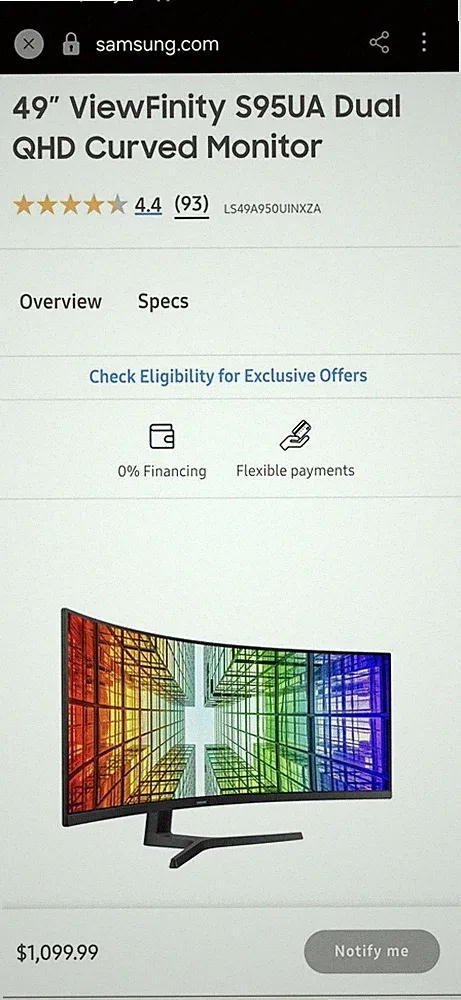 Samsung ViewFinity S95UA 49" Curved VA LCD Monitor 5120x1440 HDR 32:9 Black