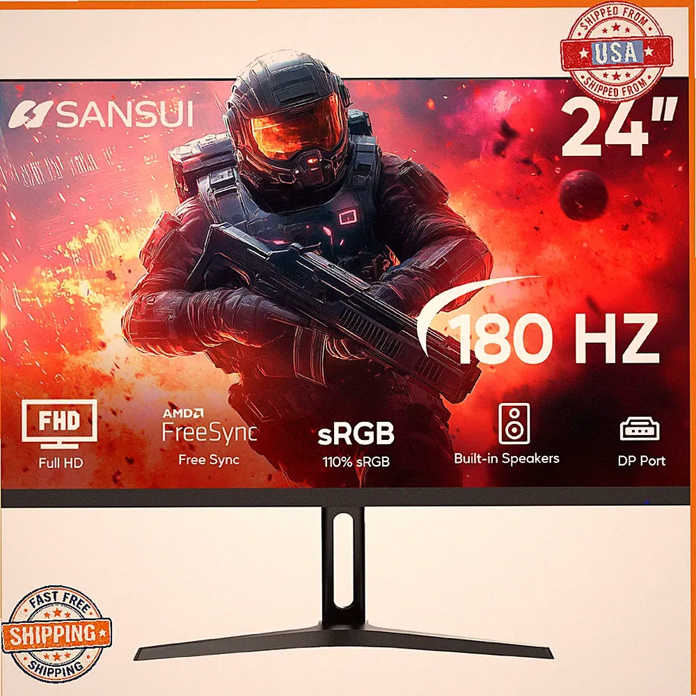 SANSUI 24" 180Hz 3ms Gaming Monitor w/ Built-in Speakers
