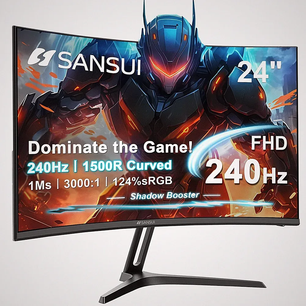 SANSUI 24 Inch Curved 240Hz Gaming Monitor FHD 1080P, 1500R 24.01, Black