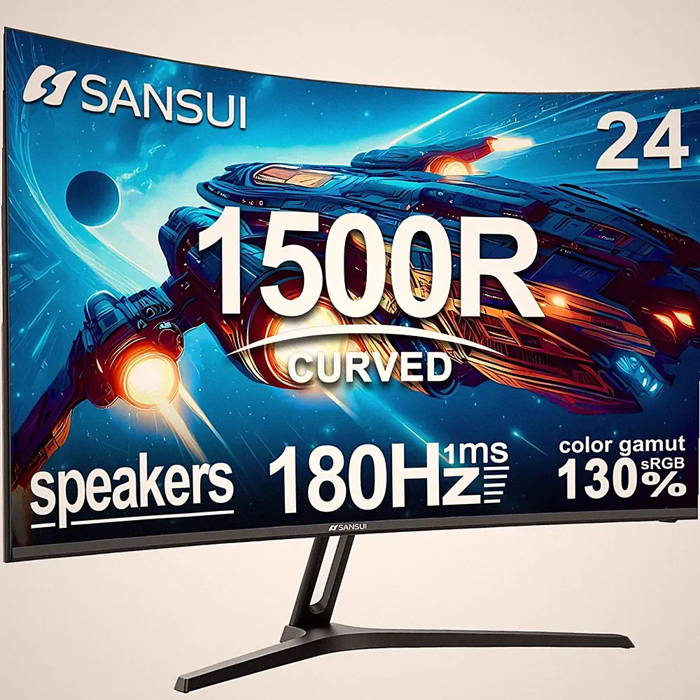 SANSUI 24 Inch Curved Gaming Monitor up to 180Hz MPRT 1ms with Built-in Speak...