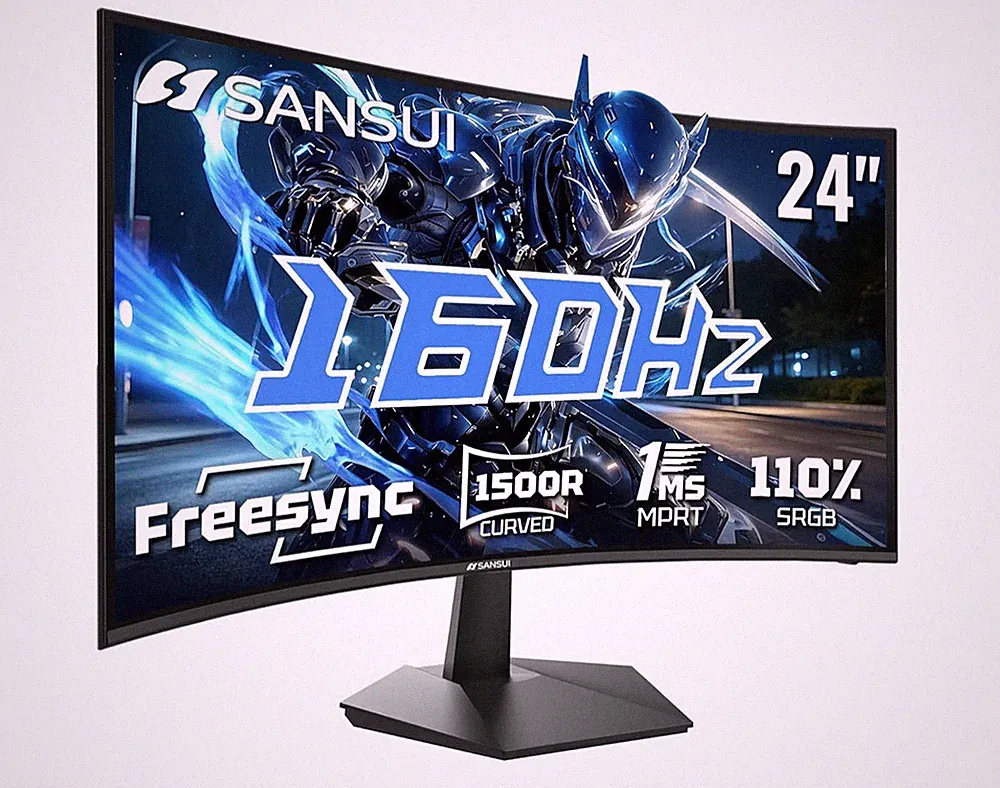 SANSUI 24in Curved Gaming Monitor 160Hz FHD 1080P 1ms FreeSync HDR VA Panel