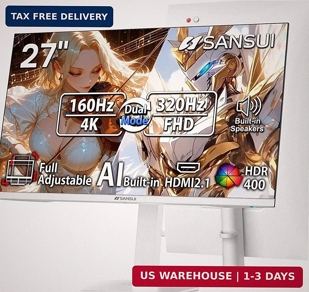 SANSUI 27" 4K Gaming Monitor, UHD 160Hz or FHD 320Hz Dual Mode PC Monitor- Fast