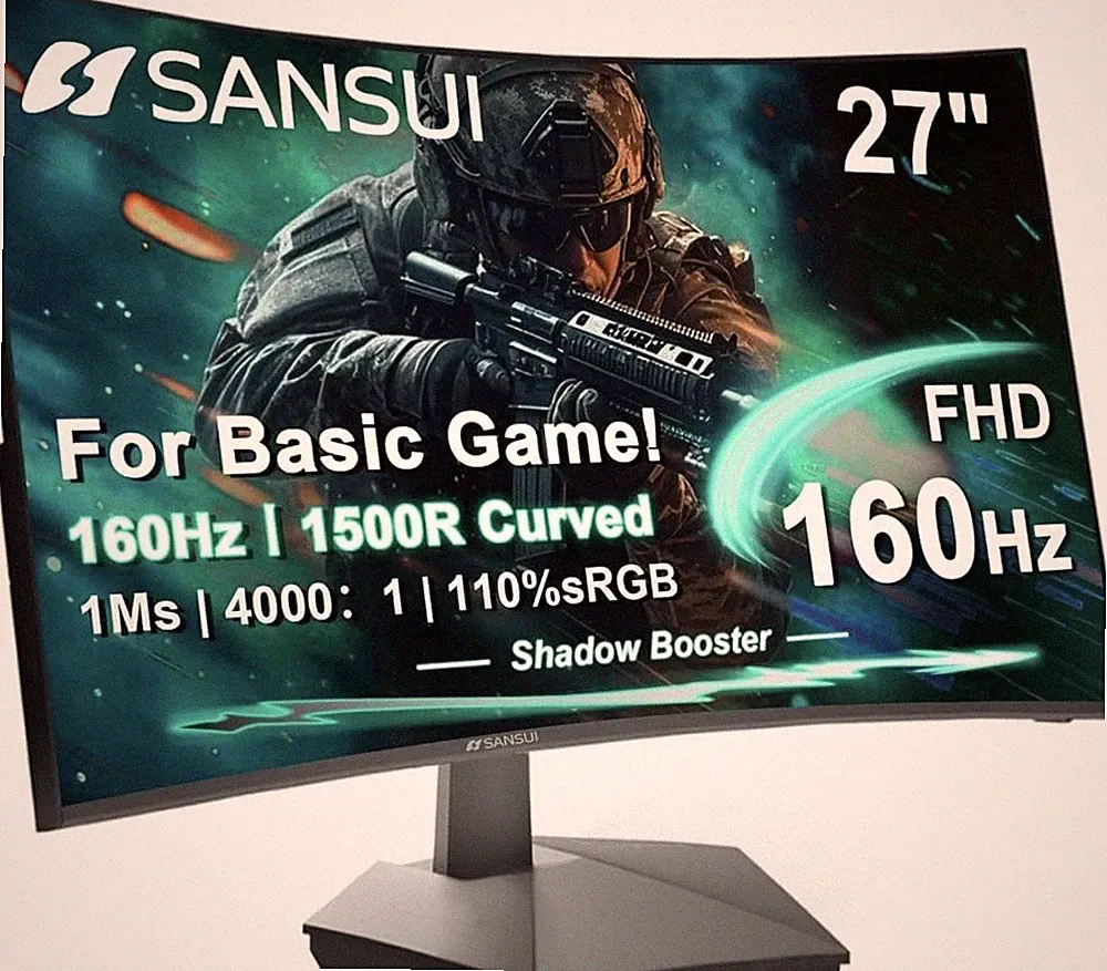 SANSUI 27" Curved Gaming Monitor 1920x1080 16:9 160Hz 1ms 4000:1 Custom Croshair
