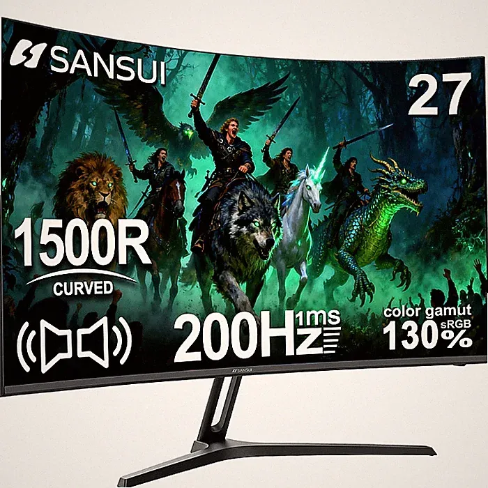 SANSUI 27" Curved Gaming Monitor 200Hz 1ms with Speakers FHD 1080p | New