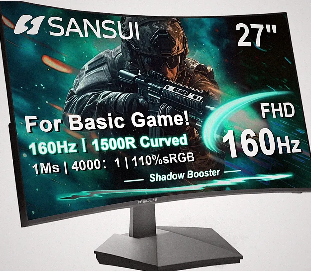 SANSUI 27 Inch Curved 160Hz Gaming Monitor 144Hz FHD 1080P Computer Monitor