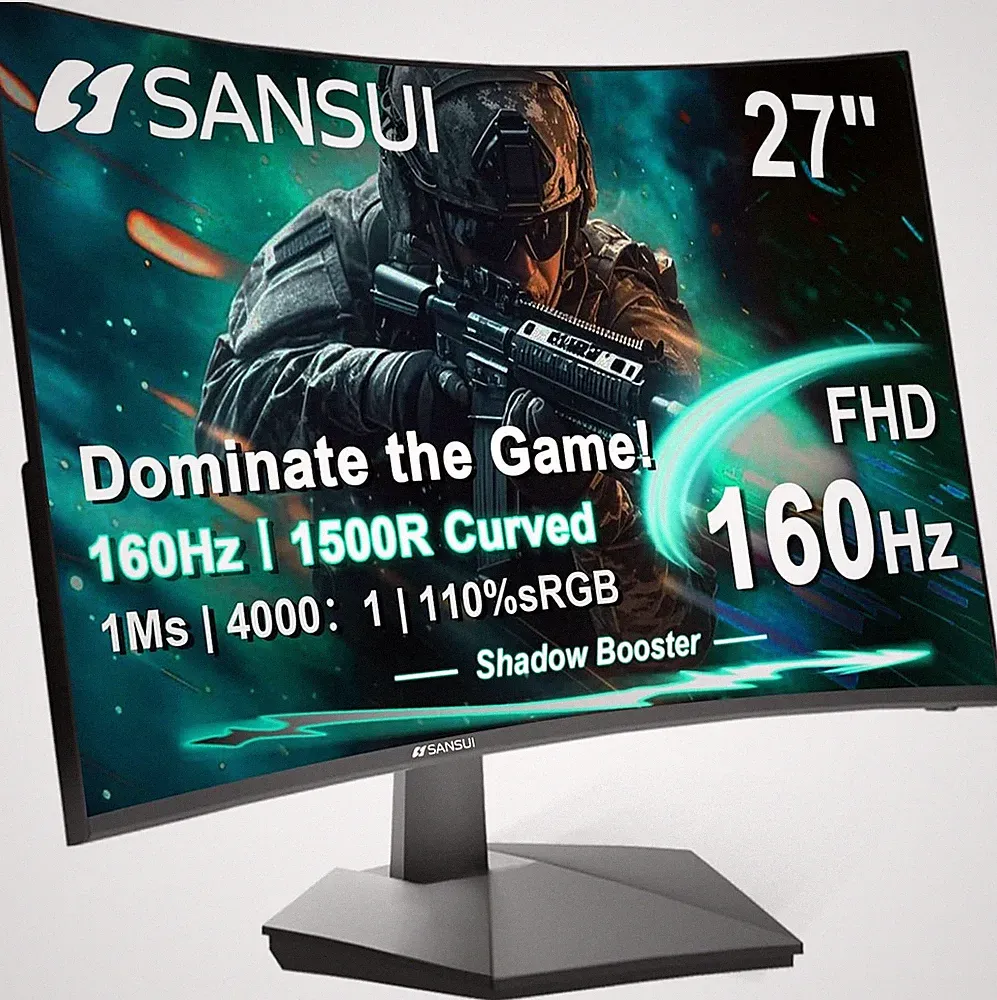 SANSUI 27 Inch Curved 160Hz Gaming Monitor, 1500R Curved Computer Gaming Monitor